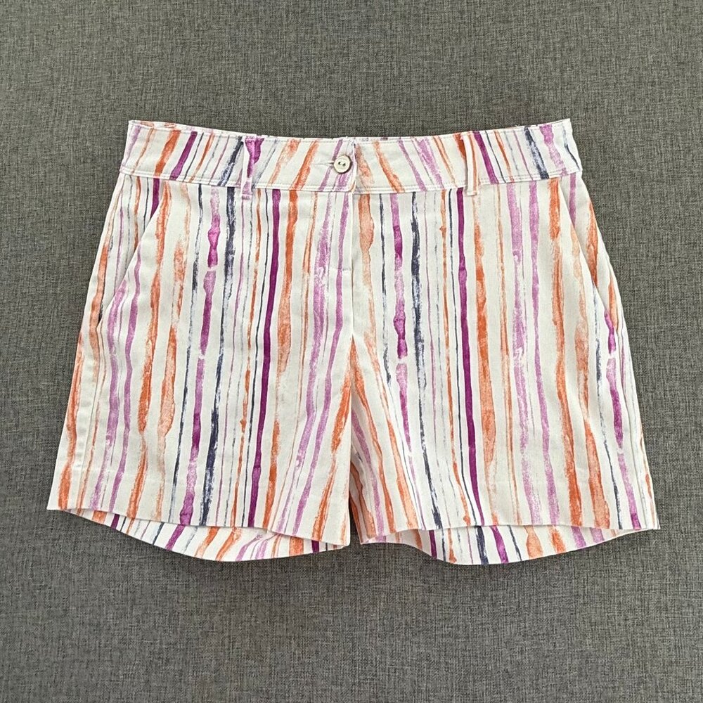 Isaac Mizrahi Shorts Striped Multicolor Size‎ 8 Cotton Blend Casual Mid Rise
